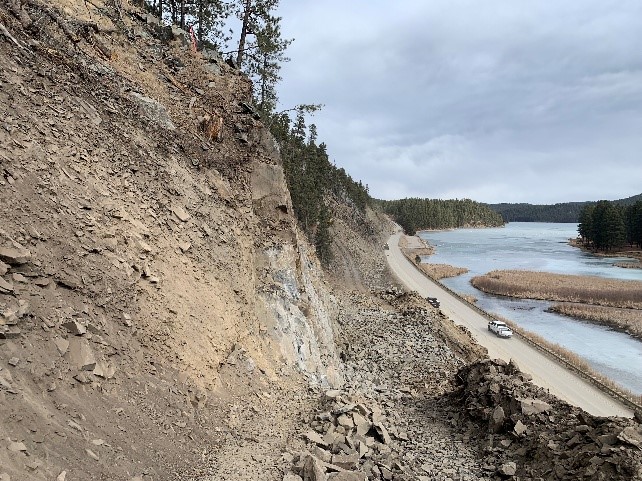 View of dirt road from hill