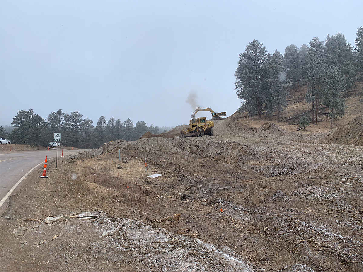 Construction vehicle moving dirt.