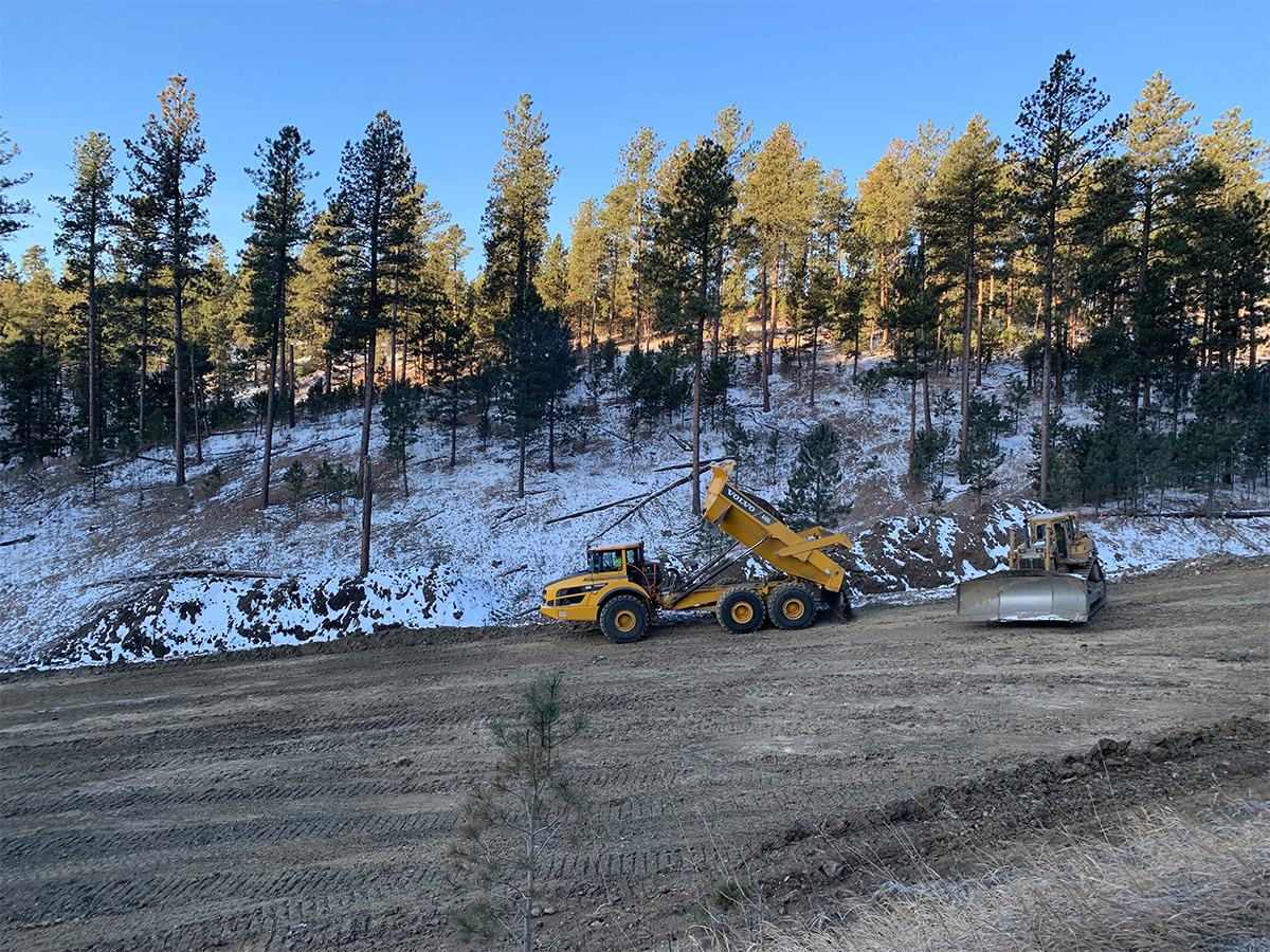 Dump truck and bulldozer.